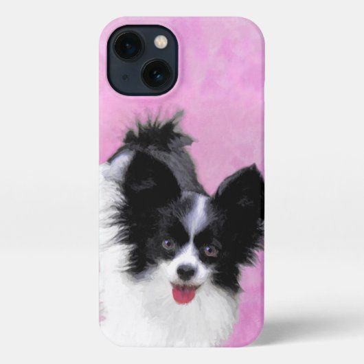 パピロン(白と黒)絵画の – Dog Art iPhoneケース (裏面)