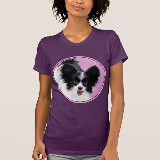 パピロン(白と黒)絵画の – Dog Art Tシャツ (正面)