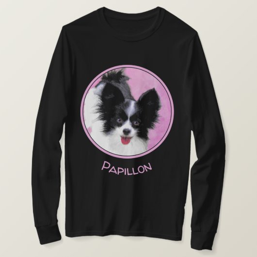 パピロン(白と黒)絵画の – Dog Art Tシャツ (デザイン正面)