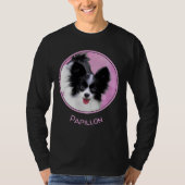 パピロン(白と黒)絵画の – Dog Art Tシャツ (正面)