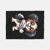 パピロンIラブママおもしろい犬タトゥー フリースブランケット (正面(横))