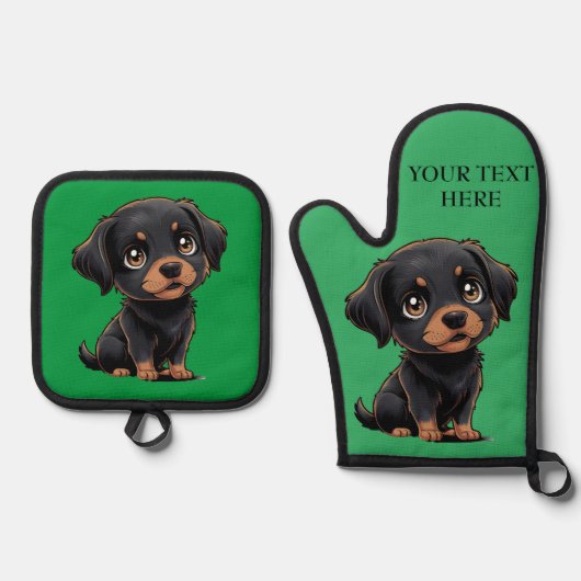 パピーの写真をパーソナライズ&文字かわいいプレゼント 鍋つかみ&鍋敷きセット (正面)
