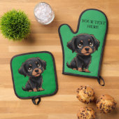 パピーの写真をパーソナライズ&文字かわいいプレゼント 鍋つかみ&鍋敷きセット (トップダウン)