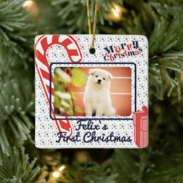 パピーの初めてのクリスマス名前をカスタムする写真年 セラミックオーナメント