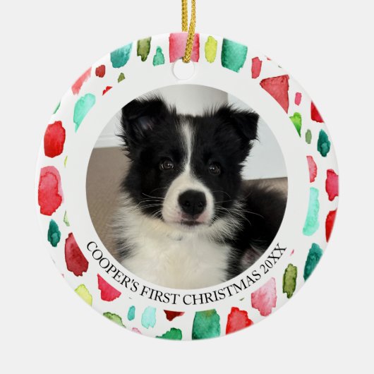 パピーの初めてのクリスマス2写真 セラミックオーナメント (正面)