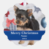 パピーの最初のポー – フェクト犬のクリスマスフォト オーナメントカード (裏面)