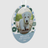 パピーの第1回クリスマスブルーカラフルパターン写真 オーナメント (正面)