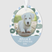 パピーの第1回クリスマスブルーカラフルパターン写真 オーナメント (正面)