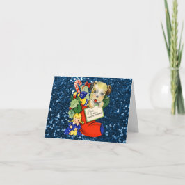 パピーインクリスマスストッキングブルーフェイクグリッター シーズンカード