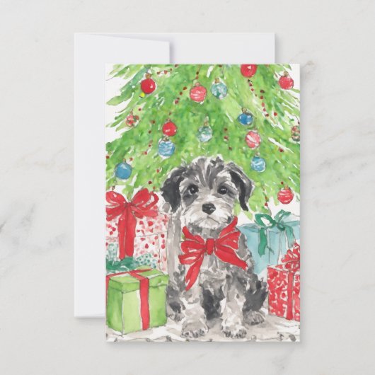 パピークリスマスウォーターカラーノートカード サンキューカード (正面)