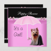 パピーシャワーカワイドッグピンクヨークシャーテリア2 招待状 (正面/裏面)