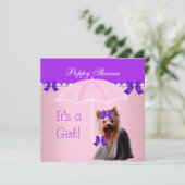 パピースシャワーかわいい犬パープルピンクヨークシャーテリア 招待状 (スタンド正面)