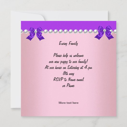 パピースシャワーかわいい犬パープルピンクヨークシャーテリア 招待状 (裏面)