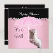 パピースシャワーかわいい犬ピンク 招待状 (正面/裏面)