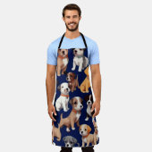 パピードグネイビーブルーパターンデザイン エプロン (着用した状態)