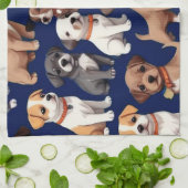 パピードグネイビーブルーパターンデザイン キッチンタオル (折り畳み)