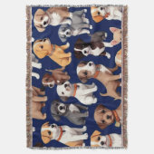パピードグネイビーブルーパターンデザイン スローブランケット (正面縦)