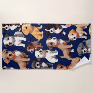 パピードグネイビーブルーパターンデザイン ビーチタオル