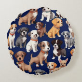 パピードグネイビーブルーパターンデザイン ラウンドクッション (裏面)