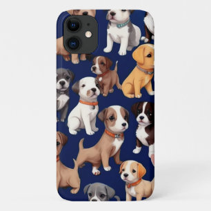 パピードグネイビーブルーパターンデザイン iPhone 11 ケース