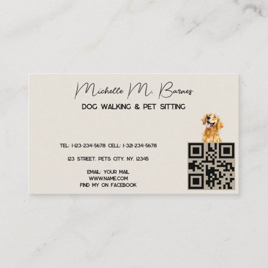 パピードッグウォーカーシッターQRコードモダン 名刺 (裏面)