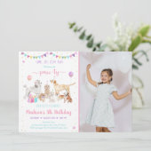 パピードッグピンク金ゴールドガール誕生日招待状 招待状 (スタンド正面)