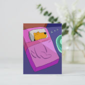 パピードッグ入りベッドはがき ポストカード (スタンド正面)