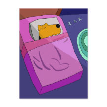 パピードッグ入りベッドはがき