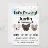パピードッグ男女兼用または少年誕生日ポーティ 招待状 (正面)