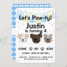 パピードッグ男女兼用または少年誕生日ポーティ 招待状