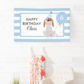 パピードッグ誕生日バナーブルーストライプズ 横断幕 (インサイチュ)