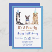 パピードッグ誕生日招待状ブルーアニマルパーティー 招待状 (正面/裏面)