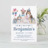 パピーパーティードッグブルーボーイ誕生日ポーティ 招待状 (スタンド正面)