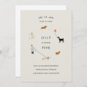 パピーパーティーモダンドッグ誕生日招待状ベージュ 招待状 (正面/裏面)