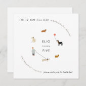 パピーパーティーモダンドッグ誕生日招待状 – スクエア 招待状 (正面/裏面)