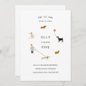 パピーパーティーモダンドッグ誕生日招待状 – ホワイト 招待状 (正面/裏面)