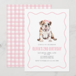 パピープレップスタイルのブルドッグのチェック柄の誕生日招待状 招待状
