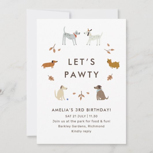 パピーポーティドグパークカワイイモダン誕生日招待状 招待状 (正面)