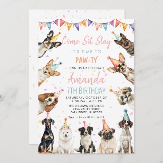 パピーポーティドッグス誕生日 招待状 (正面/裏面)