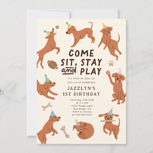 パピーポーティ誕生日パーティーの招待 招待状 (正面)