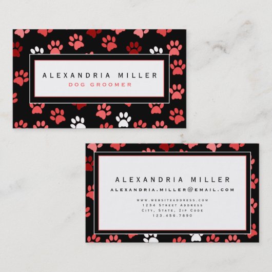 パピーポープリントデザイン |白黒とピンク 名刺 (正面/裏面)