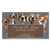 パピーモダンドッグウォーカーシッター動物グレー マグネット名刺 (正面)