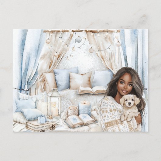 パピーラブコージー冬ガーリーの水色 シーズンポストカード (正面)