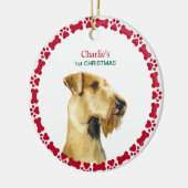 パピー初めてのクリスマスカスタムアイレダールテリア セラミックオーナメント (左)