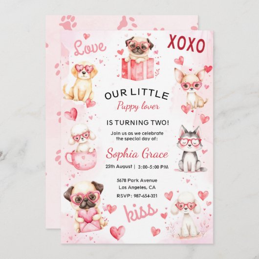 パピー恋人の誕生日パーティーの招待子供へ 招待状 (正面/裏面)