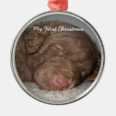 パピー私の初めてのクリスマス写真オーナメント メタルオーナメント (正面)