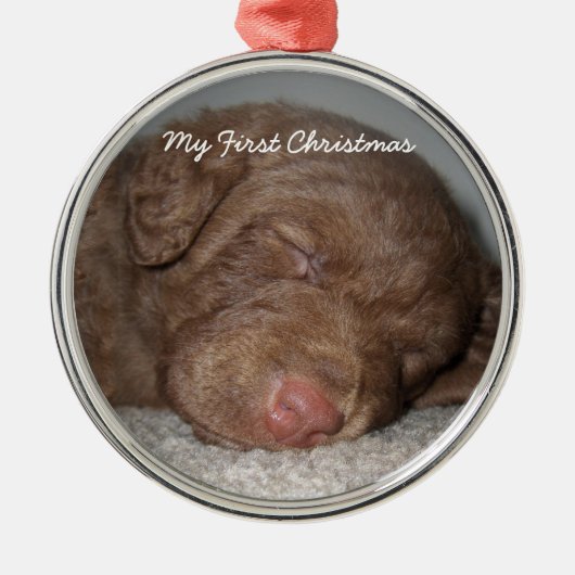 パピー私の初めてのクリスマス写真オーナメント メタルオーナメント (正面)