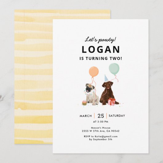 パピー・パーティー・ドッグ・バースデー・パーティー 招待状 (正面/裏面)