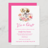 パピー&フラワーベビーシャワー招待状 案内状 (正面/裏面)