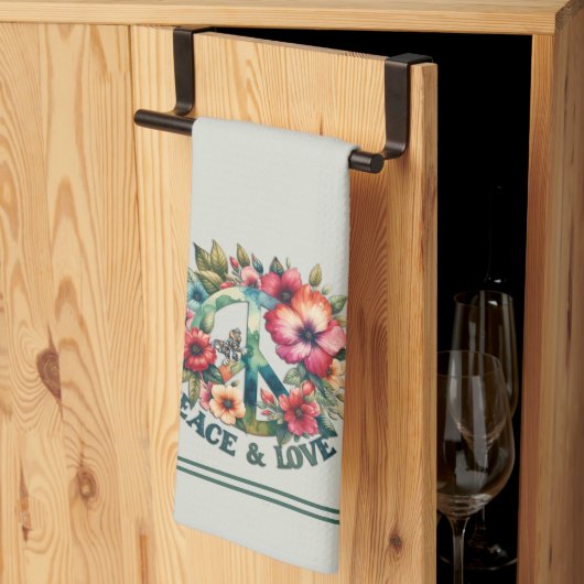 パピー&フローラ70年代レトロ「平和と愛」平和サイン キッチンタオル (三つ折り)